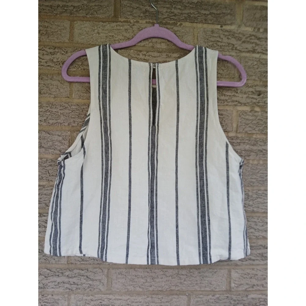 Faherty Women's Linen Shoreline Shell Top In Santa Cruz Stripe Sz L Beachy - Picture 3 of 5